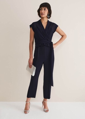 Phase Eight Leonora Chiffon Overlay Jumpsuit Navy Canada | XCMWPK-640